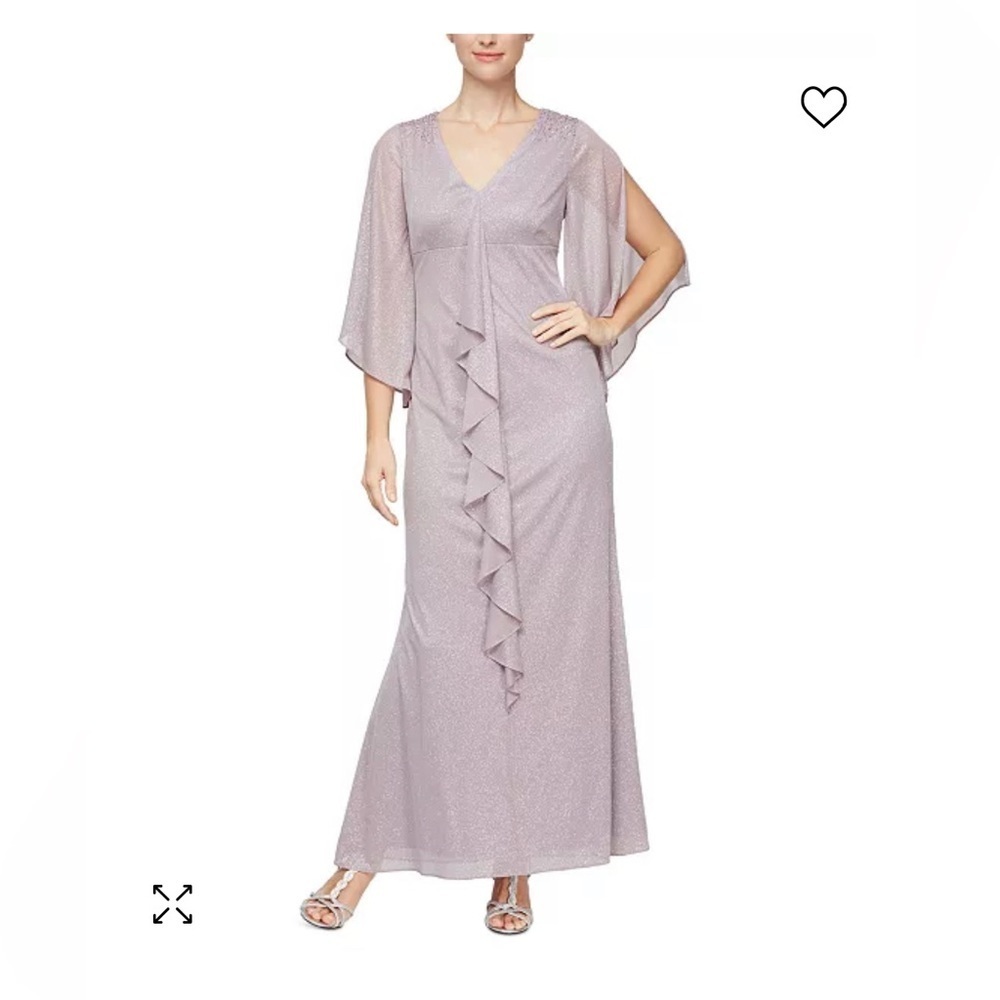 SL Fashion Purple V-Neck Ruffle Front Drape Sleeves Formal Gown Women Size 16
